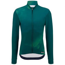 Front view of Santini Pure Dye thermal cycling jersey in Fluo Green