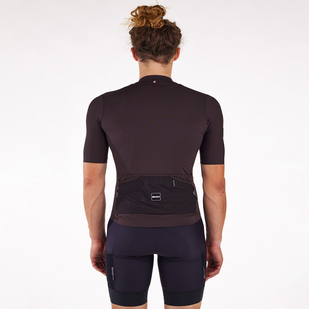 Back view of triple pocket Santini Terranova jersey in wood

