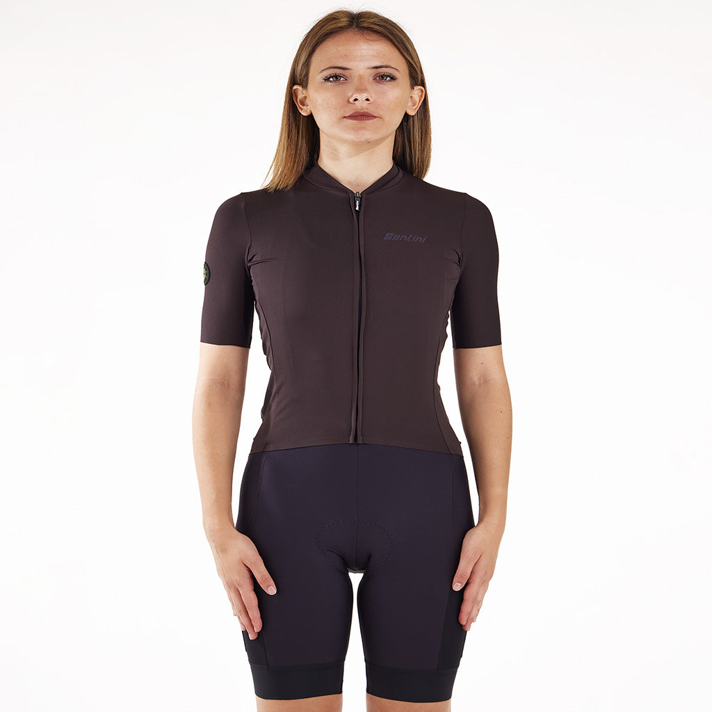Santini cycling jersey with elastic hem and raw cut sleeves – wood color