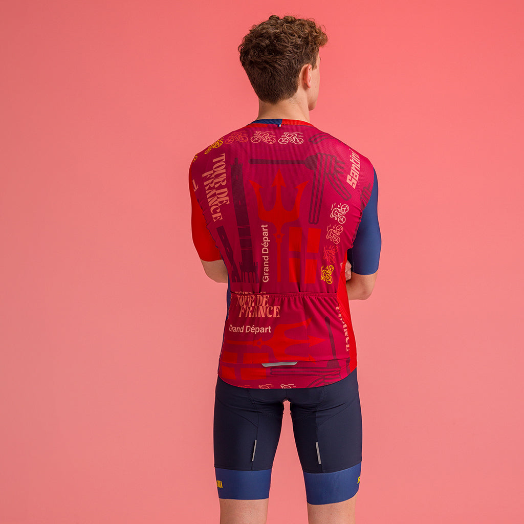Model wearing Santini Tour de France Bologna classic fit jersey
