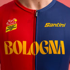 Close-up of Santini jersey's mesh panels and race fabric details