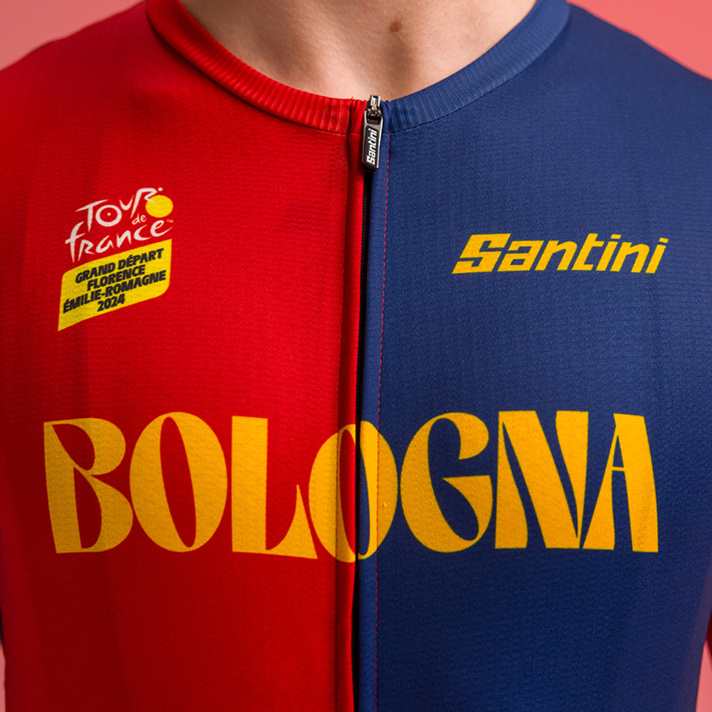 Close-up of Santini jersey's mesh panels and race fabric details