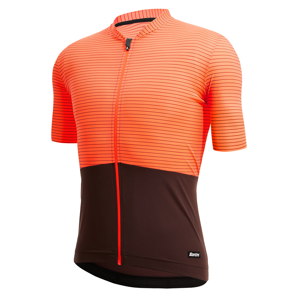 Front view of Santini Colore Riga jersey in orange with French collar