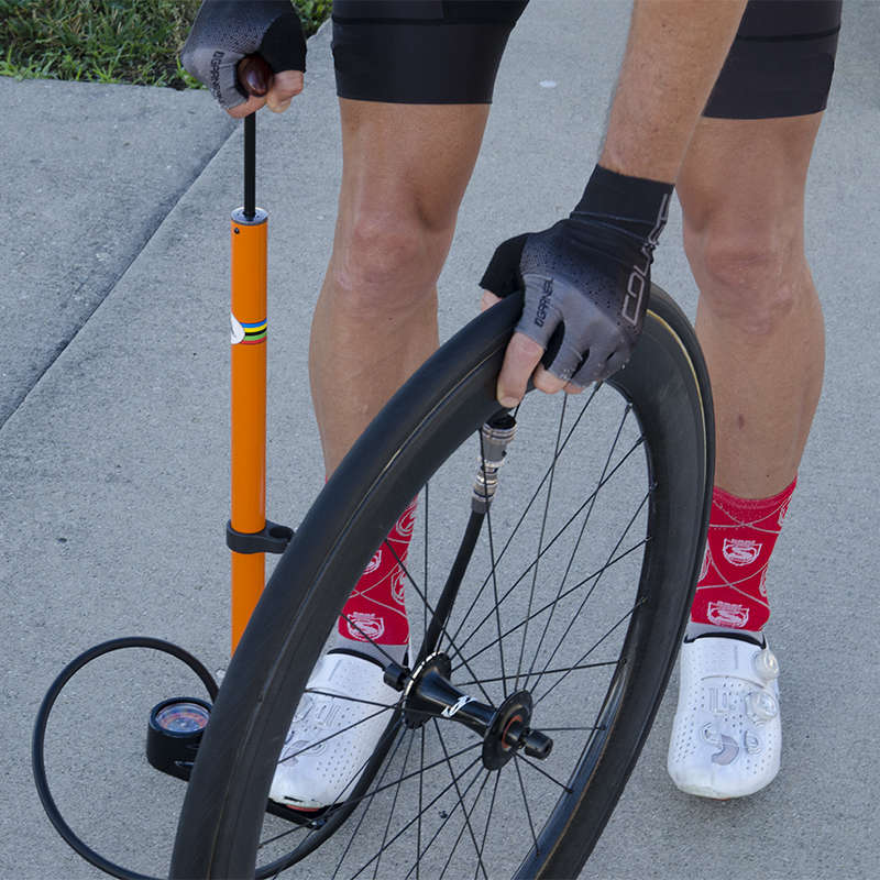 Silca Pista red bike pump for road and track use