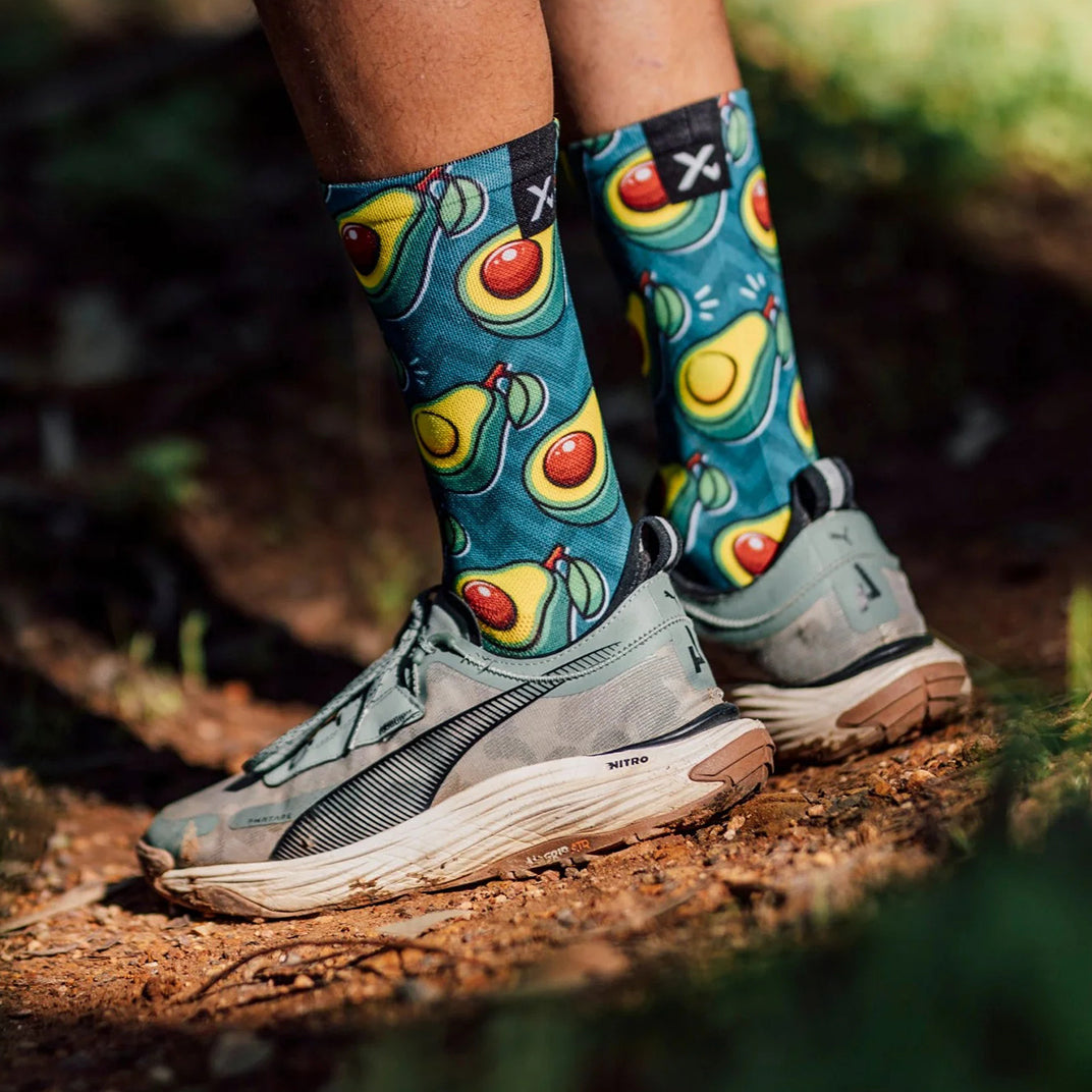 Avocado running crew socks with seamless toe and mesh upper