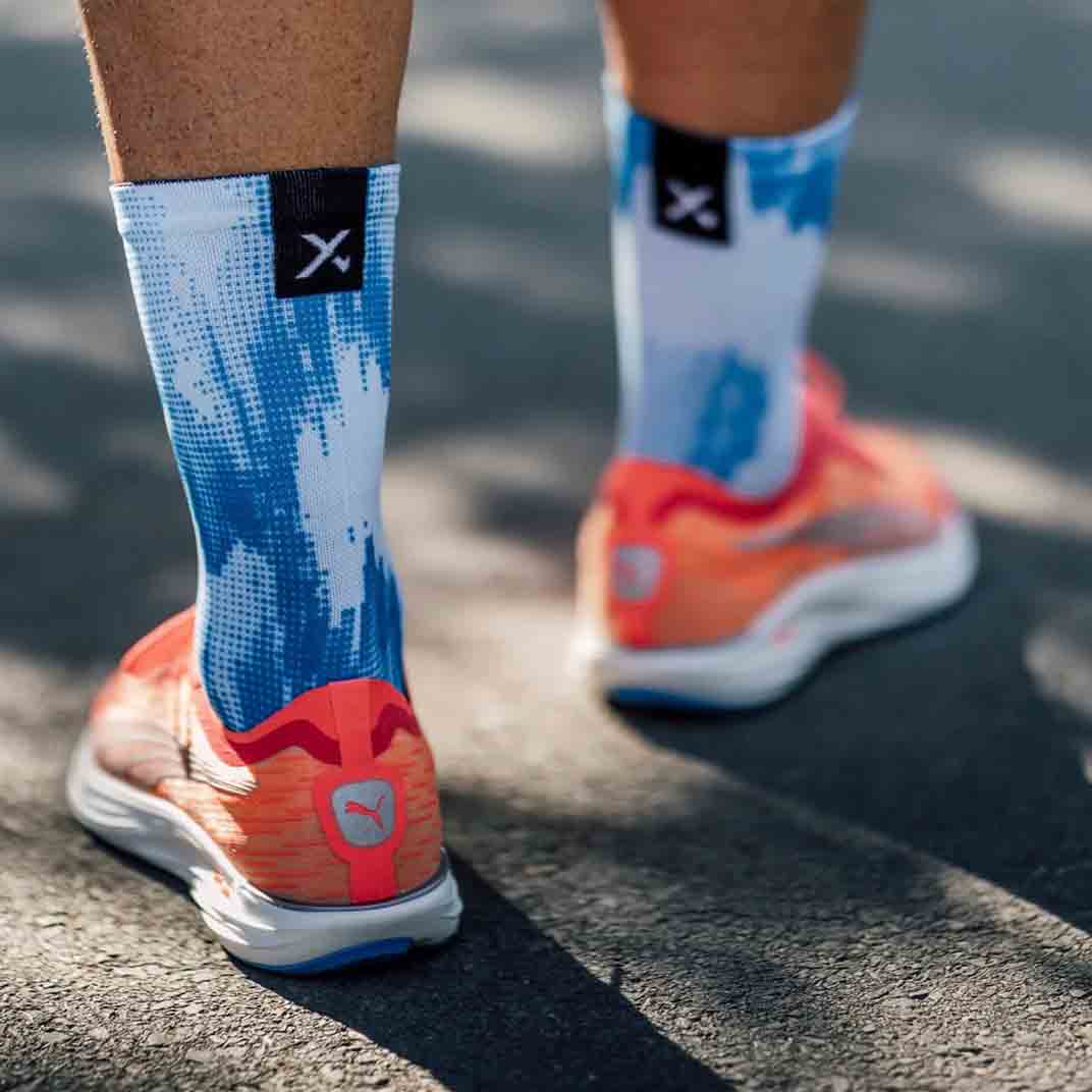 Blue gravel crew socks with breathable mesh