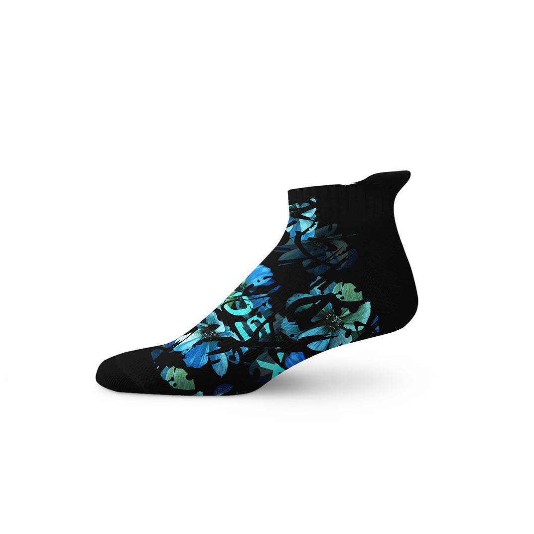 Blue and white tab socks with anti-slip heel tab