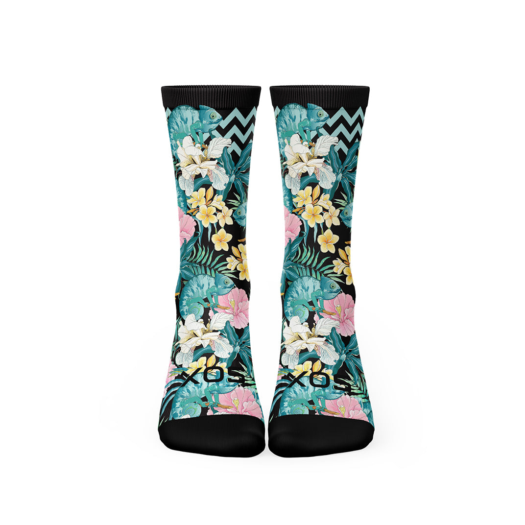 Chameleon print crew socks with breathable mesh