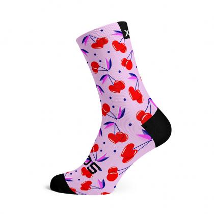 Sox Cherry Pink Casual Crew Socks cherry heart design