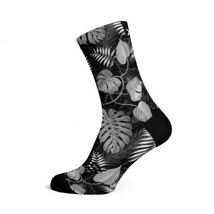 Sox Dark Night Cycling Crew Socks grayscale leaf design
