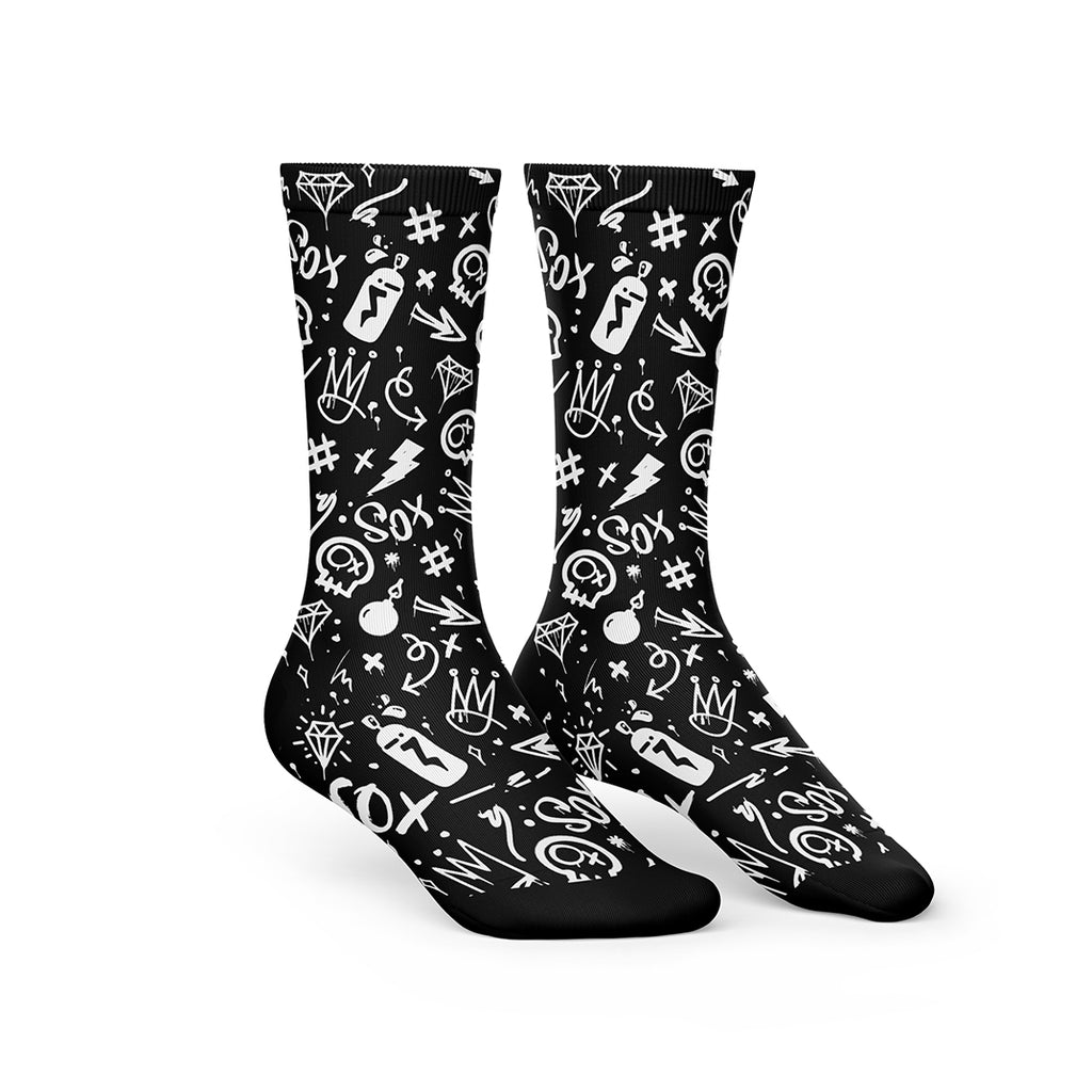 Performance black crew socks with reinforced heel and toe