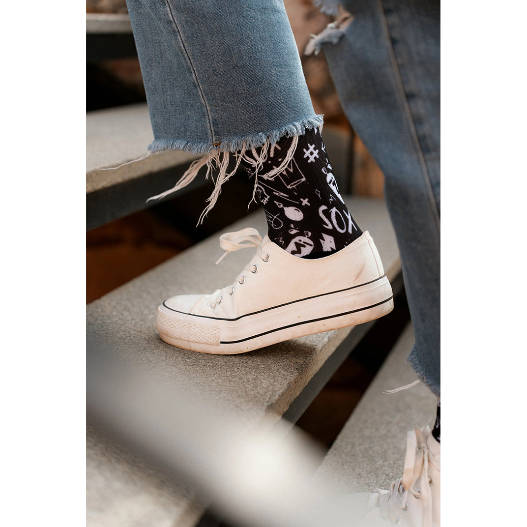 Edgy graphic crew socks for cycling and everyday wear