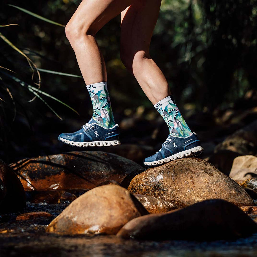 Animal print crew socks with breathable mesh
