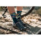 Teal Sox Performance crew socks with orange stripes