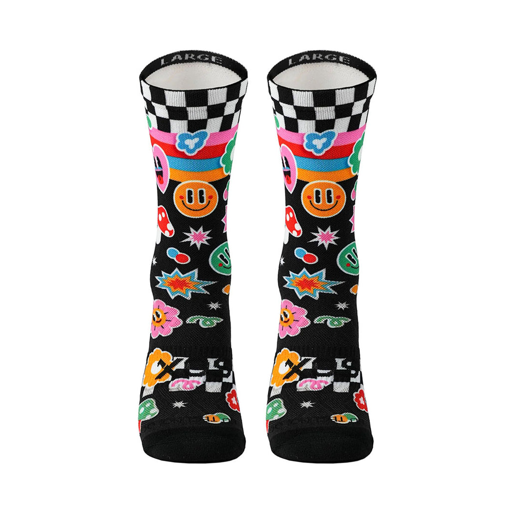 Lightweight crew socks with seamless toe and fun graphics