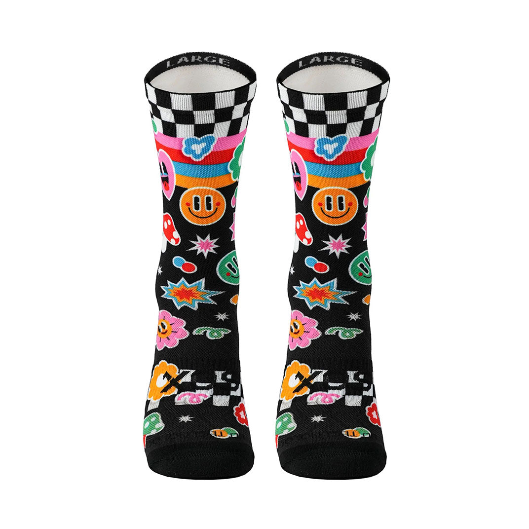 Lightweight crew socks with seamless toe and fun graphics