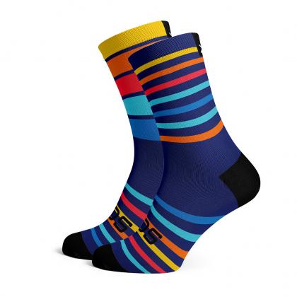 Sunset running crew socks with blue and orange design
