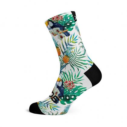 Tropicals casual crew socks with toucan and parrot print