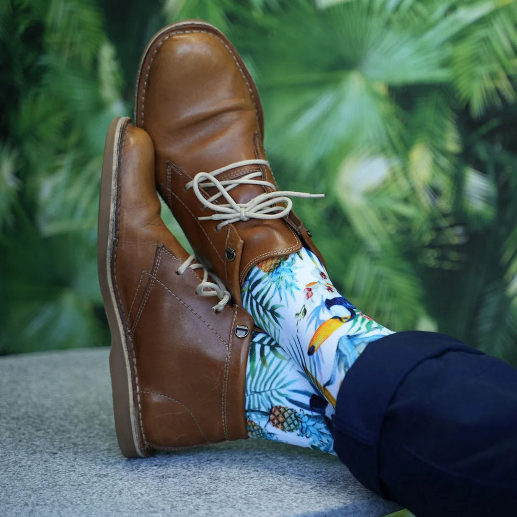 Colourful tropical crew socks for cycling and daily wear