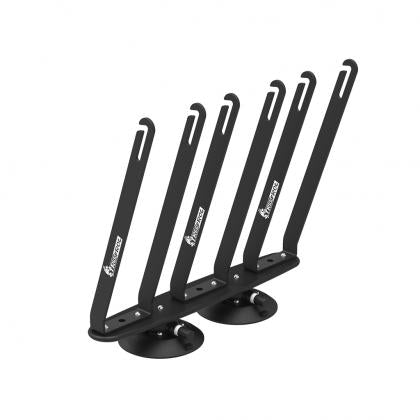 A black rack featuring four sturdy metal poles, designed for the TreeFrog L3 Front Wheel Holder