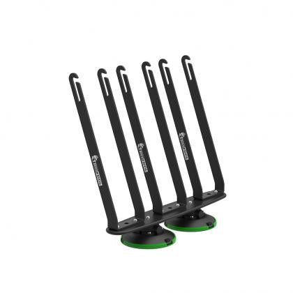 A trio of black and green wireless antennas on a bright white backdrop, featuring the TreeFrog L3 Front Wheel Holder design