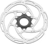 A silver Tektro TR-35 disc brake rotor with a two-piece design and Center-Lock mounting system.
