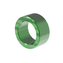 Green metal ring on a white background, representing the TreeFrog 15x10mm Boost Spacer for bike fork mounts.