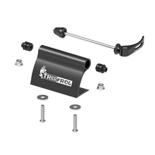 A black metal clamp featuring screws and bolts, designed for the TreeFrog 9QR-15X100mm Thru Axle Fork Mount Bracket