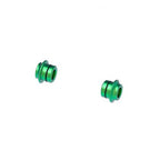 Close-up of two green metal threaded nuts against a white background, designed for TreeFrog Aluminium Plug Set for fork mounts.
