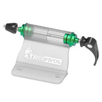 Green and black pump with a white backdrop, highlighting the TreeFrog Aluminium Plug Set designed for universal fork mounts.