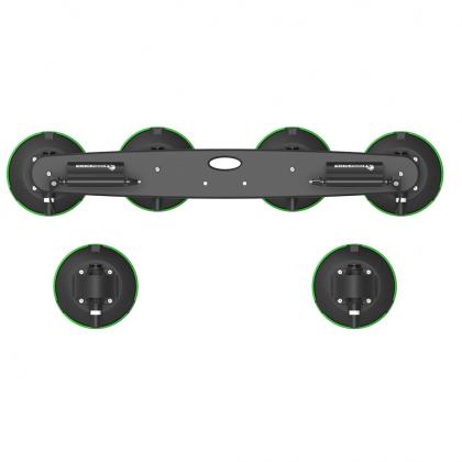 Top-down view of the TreeFrog Elite 2 Bike Rack, showcasing its six vacuum mounts and sturdy black frame for securely transporting road and gravel bikes.
