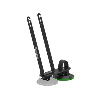 Black and green stand with two handles, showcasing the TreeFrog L1 Front Wheel Holder for enhanced stability and ease of use