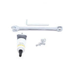  A white wrench and screwdriver set displayed on a white surface, featuring the TreeFrog L1 Front Wheel Holder