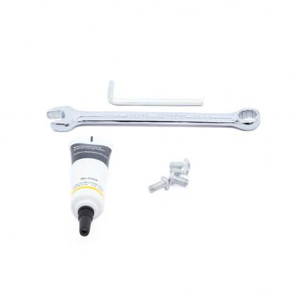  A white wrench and screwdriver set displayed on a white surface, featuring the TreeFrog L1 Front Wheel Holder