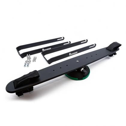 TreeFrog L2 Front Wheel Holder disassembled, showing its components, including the mounting arms, suction base, and hardware for easy installation