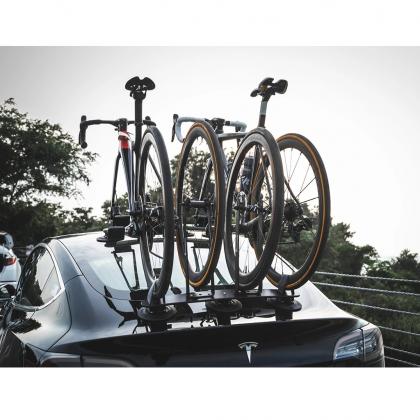  Medium-sized Tesla Model 3 bike rack featuring TreeFrog L2 front wheel holder for Elite 2/Pro 2 bike racks