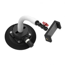 Stylish black and white phone holder by TreeFrog, equipped with a red cord and a camera adapter for convenience