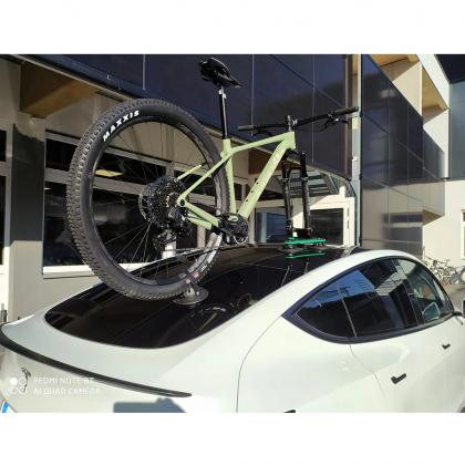 TreeFrog Pro 1 Plus with green suction cups – High-performance bike rack with a secure hold.