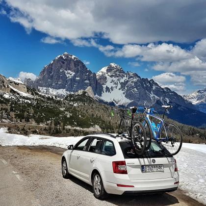 Two mountain bikes secured on a car roof using the TreeFrog Pro 2 Bike Rack.