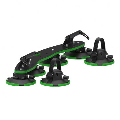 A trio of black and green car mounts designed for the TreeFrog Pro 2 Bike Rack, perfect for road and mountain bikes