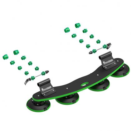 TreeFrog Pro 2 Plus Bike Rack - Complete Setup: A full image displaying the TreeFrog Pro 2 Plus Bike Rack with all its components, including fork mounts and suction cups.