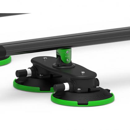 Close-up view of TreeFrog Roof Rack Crossbars in black finish.