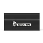 Black metal stand on a white background, featuring the TreeFrog Thru Axle Fork Mount Bracket for cycling enthusiasts.