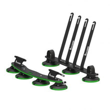  TreeFrog L2 Front Wheel Holder alongside a full bike rack system, demonstrating its compatibility with Elite 2 and Pro 2 bike racks for efficient transport