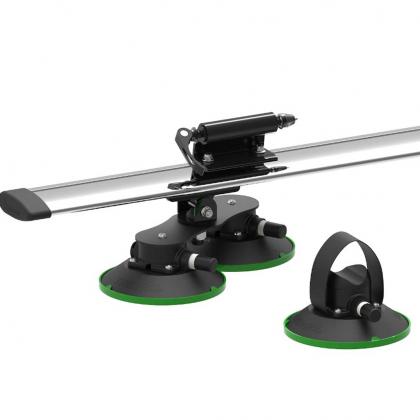 A sleek black and green car mount featuring a vibrant green handle, perfect for securing your TREEFROG roof rack crossbars.