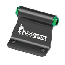 A black and green metal bracket labeled "reefroc," designed as a TreeFrog Universal Fork Mount Base Bracket.