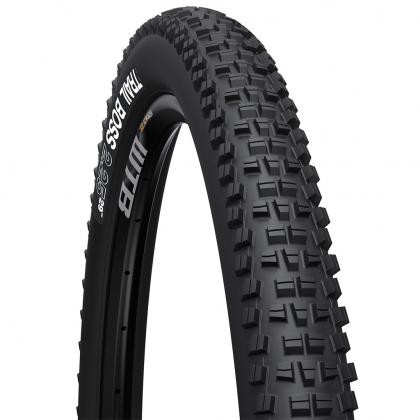 WTB Trail Boss Comp 29x2.25 wired tire, an all-arounder with an aggressive tread pattern for singletrack.
