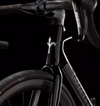 Front view of a black Wilier Garda Disc Frameset, showcasing its sleek design for a carbon endurance road bike.