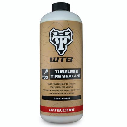 WTB TCS Tubeless Tire Sealant bottle, showing its ability to repair punctures