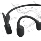 Shokz OpenRun Black bone conduction headphones feature highlight.